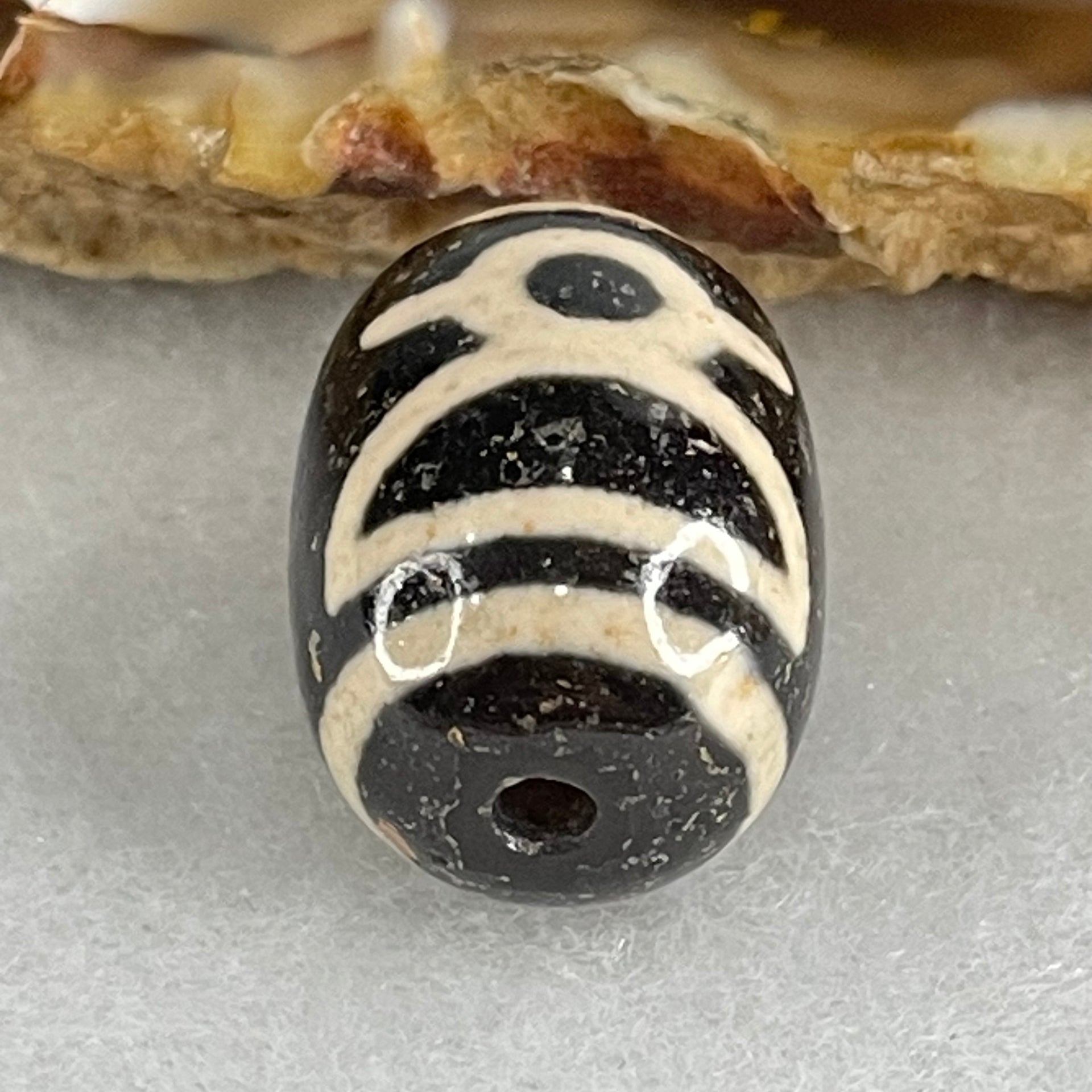 Natural Powerful Tibetan Old Oily Double Agate Cai Shen Dzi Bead Heavenly Master (Tian Zhu) 财神长天珠 4.86g 17.7 by 13.4mm - Huangs Jadeite and Jewelry Pte Ltd
