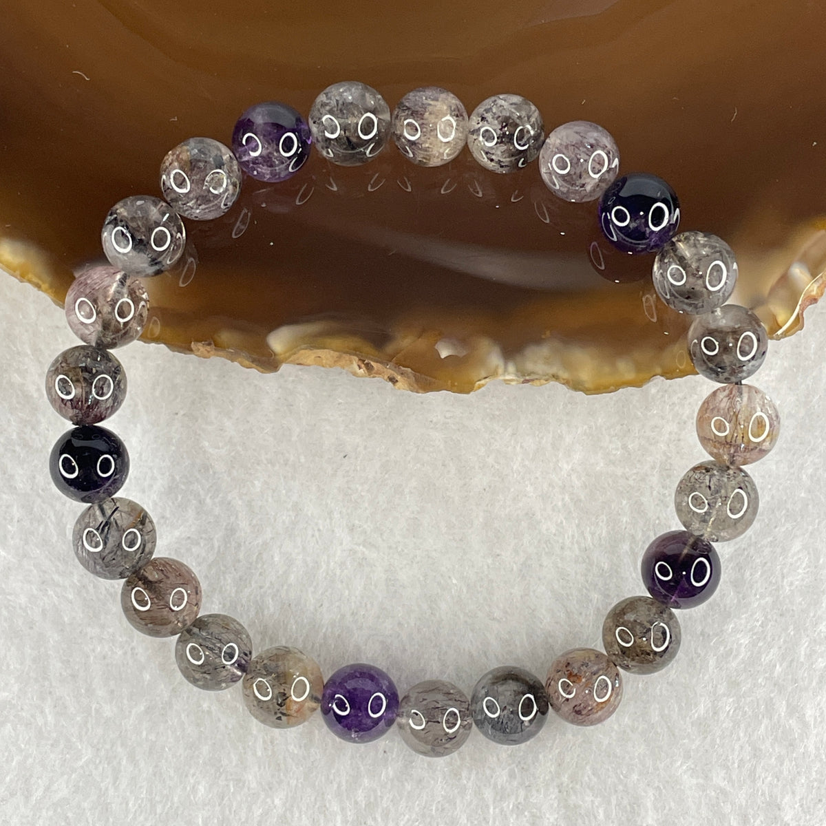 Certified Good Grade Natural Black Super 7 Crystal Beads Bracelet | 16cm Strand of 25 Beads 7.8mm (15.43g | Root Grounding, Manifestation & Aura Shield)
