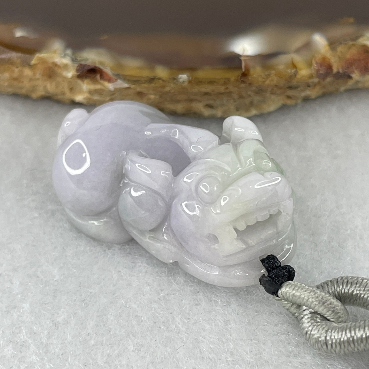 Natural Type A Lavender & Green Jadeite Pixiu Pendant | 100% Untreated Chun Dai Cai Pi Yao Wealth Beast | Dual-Tone Fei Cui Jade Pendant (13.85g | 30.0 × 16.3 × 12.8mm)