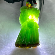 Type A Full Bright Spicy Green and Brown Jadeite Flower Dragonfly Ruyi Coin 17.01g 42.4 by 24.3 by 9.2mm - Huangs Jadeite and Jewelry Pte Ltd