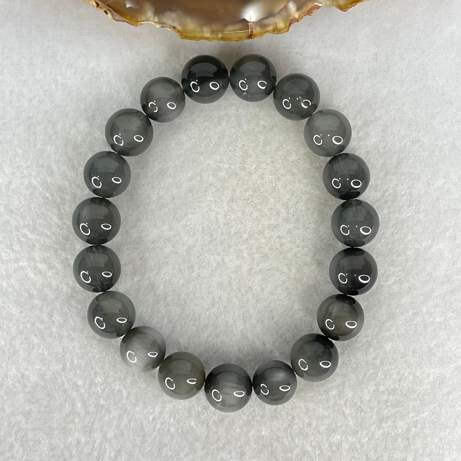 Good Grade Natural Grey Rabbit Hair Rutilated Quartz Beads Bracelet 30.94g 17cm 10.8mm 19 Beads - Huangs Jadeite and Jewelry Pte Ltd