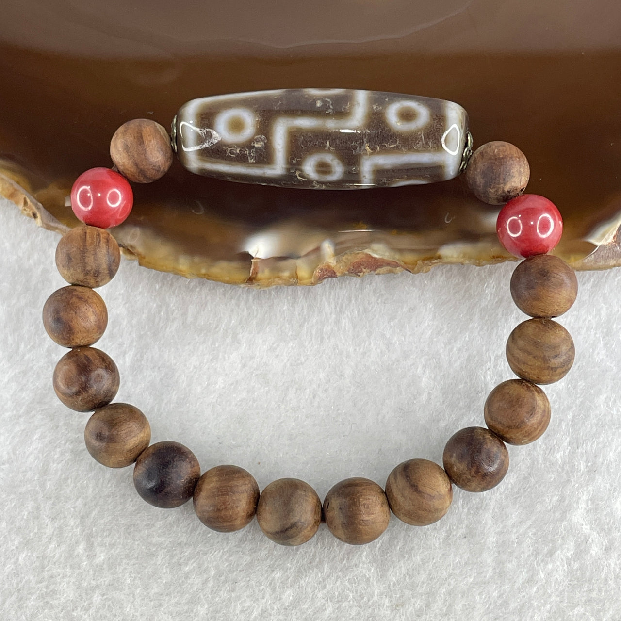 Natural Wooden Beads with 9 Eyes Dzi Bead Bracelet 16.46g 147cm 38.9 by 13.0mm 9Eye - 8.2mm 17 Beads - Huangs Jadeite and Jewelry Pte Ltd