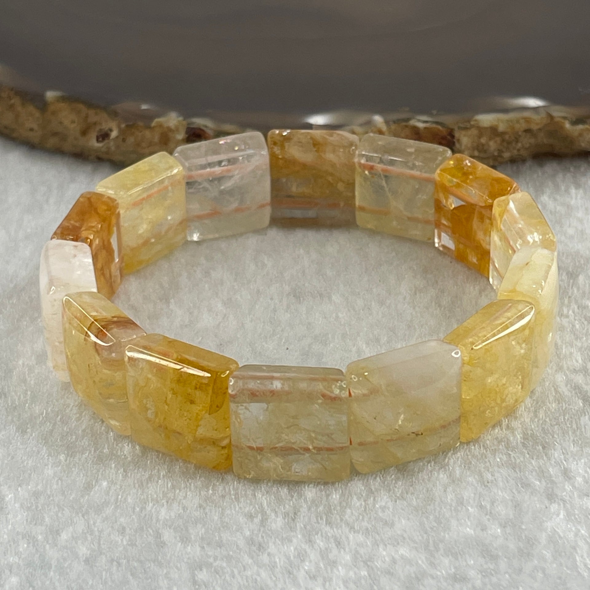 Natural Ferruginous Quartz Bracelet 38.45g 17cm 13.9 by 13.8 by 7.1mm 14 pcs - Huangs Jadeite and Jewelry Pte Ltd