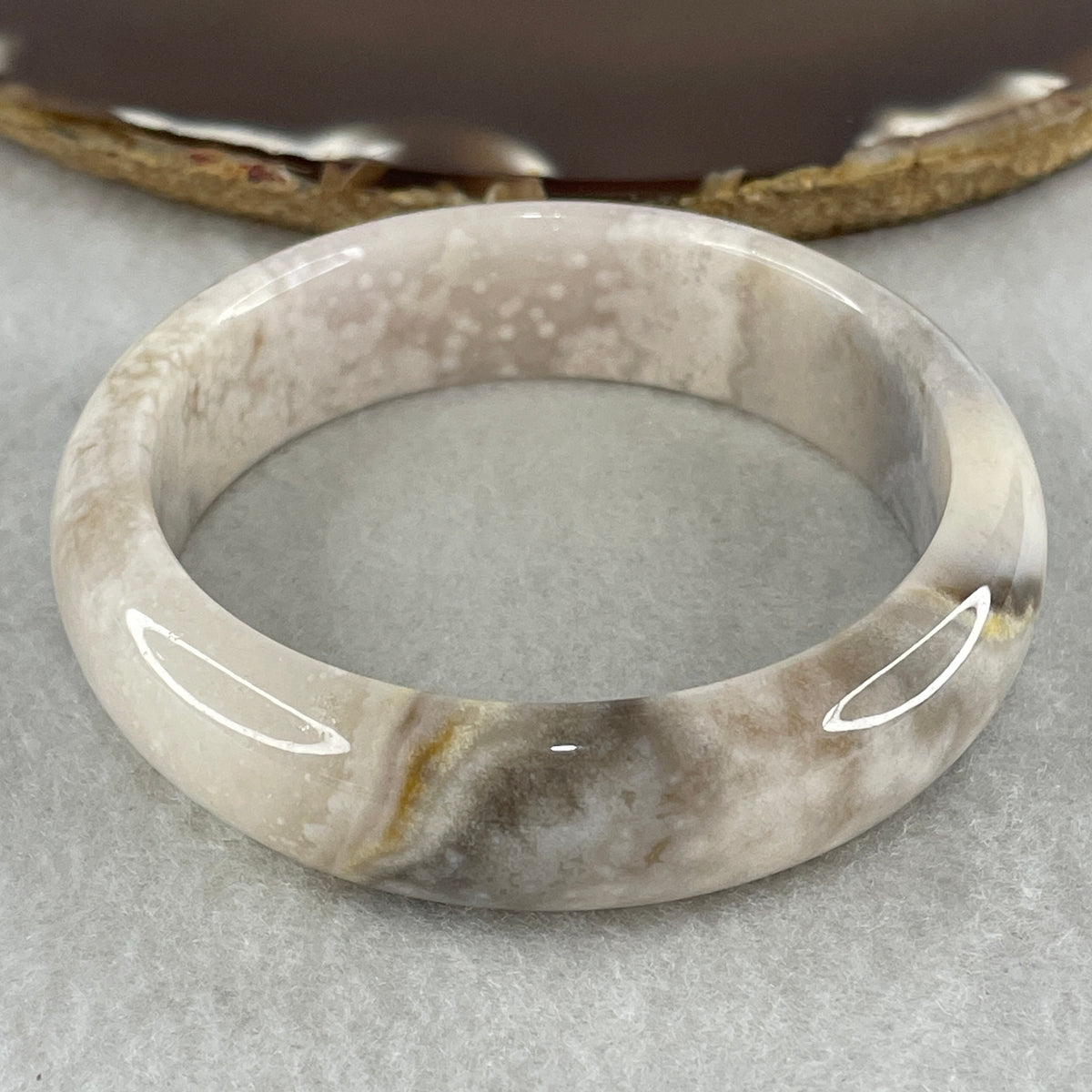 Natural Pink with Purple Flower Agate Bangle 46.56g Inner Diameter 55.2mm 15.5 by 7.9mm (Perfect) - Huangs Jadeite and Jewelry Pte Ltd