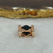 Type A Translucent Black Omphasite Jadeite Double Sided Clover with Crystals in S925 Sliver Rose Gold Color Charm 2.05g 7.7 by 7.7 by 1.5mm - Huangs Jadeite and Jewelry Pte Ltd