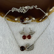 Natural Cognac Amber with Crystals in S925 Sliver Set of Earrings 7.7mm, Ring 8.7mm and Necklace 9.2mm Total 10.77g - Huangs Jadeite and Jewelry Pte Ltd