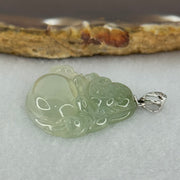 18K 750 White Gold Type A Icy Light Green Jadeite Milo Buddha with Diamonds Pendant 6.71g 26.6 by 28.0 by 6.0mm - Huangs Jadeite and Jewelry Pte Ltd