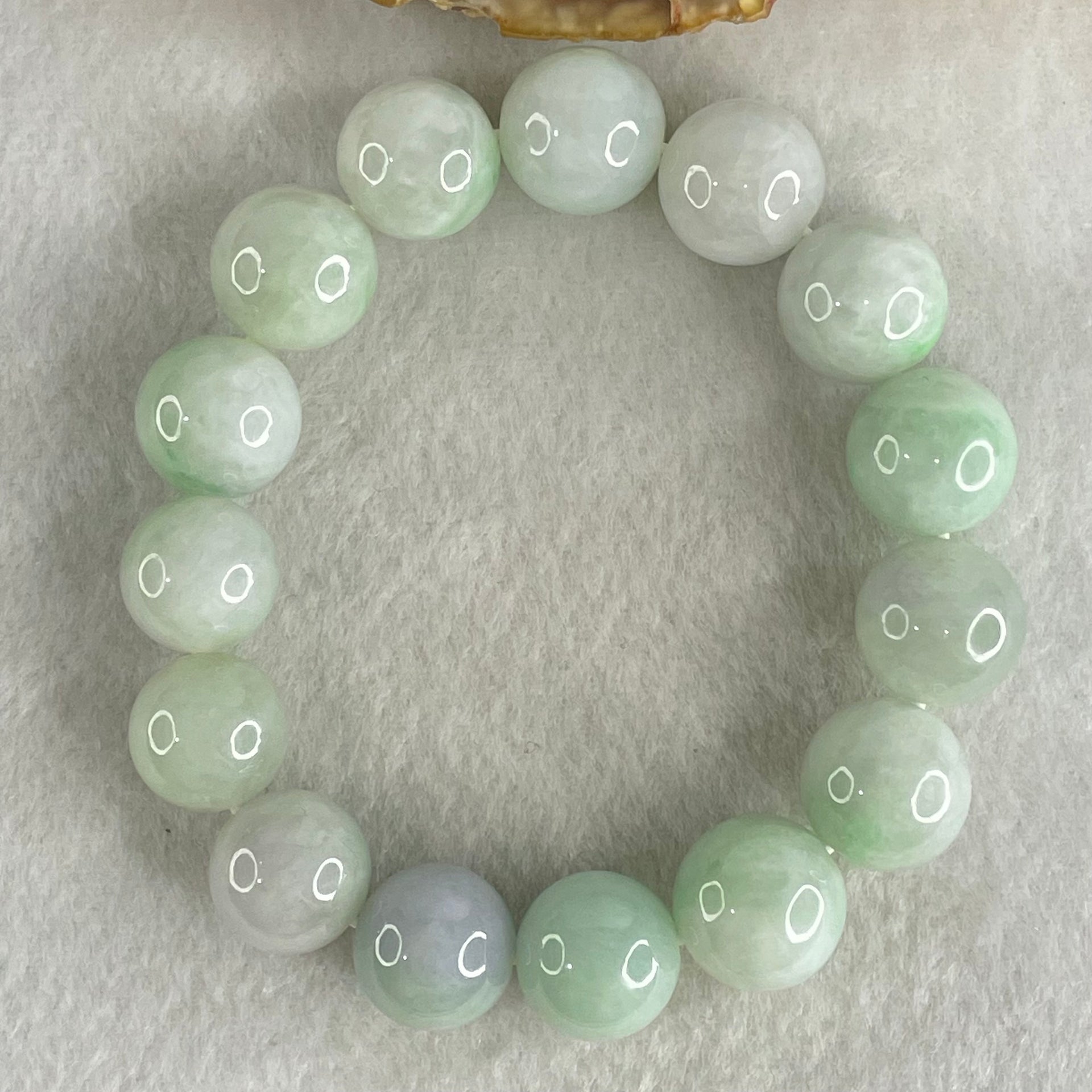 Type A Light Green with Light Lavender Jadeite Beads Bracelet 78.22g 17cm 14.8mm 15 Beads (Some Internal Lines) - Huangs Jadeite and Jewelry Pte Ltd