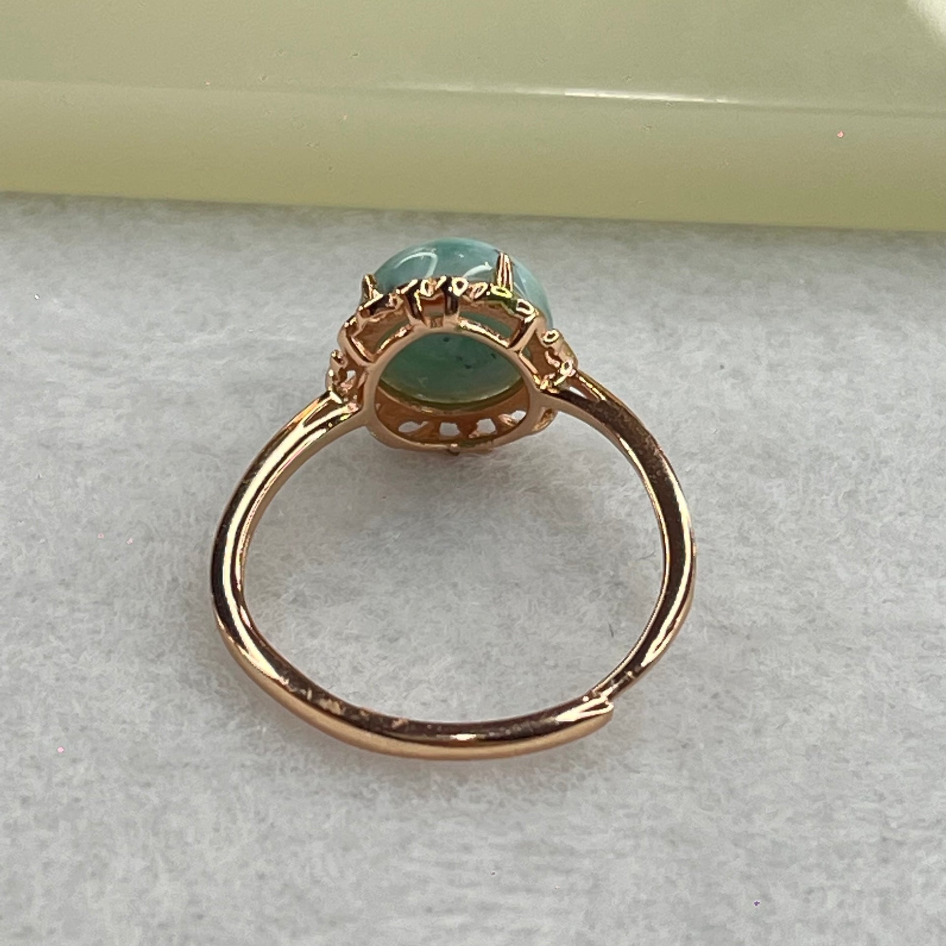 Natural Larimar in S925 Silver Rose Gold Color Ring (Adjustable Size) 1.93g 9.0 by 5.5mm - Huangs Jadeite and Jewelry Pte Ltd