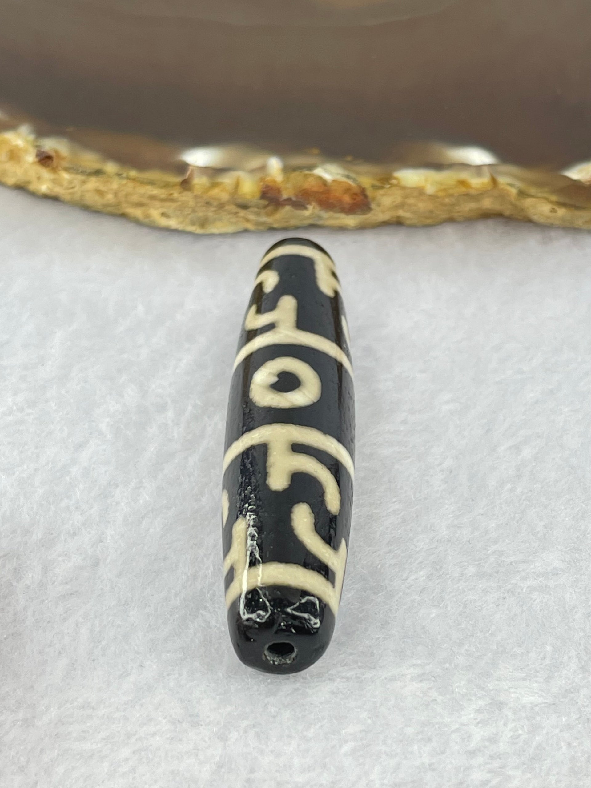 Natural Powerful Tibetan Old Oily Agate 3 Eyed Dharma Vajra Dzi Bead Heavenly Master (Tian Zhu) 三眼金刚杵天珠 15.44g 59.2 by 13.1mm - Huangs Jadeite and Jewelry Pte Ltd