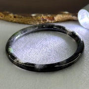 Type A Wuji Black Grey with Green Patch Jadeite Bangle Internal Diameter 55.5mm 40.98g 6.4 by 6.5mm (Internal Lines) - Huangs Jadeite and Jewelry Pte Ltd