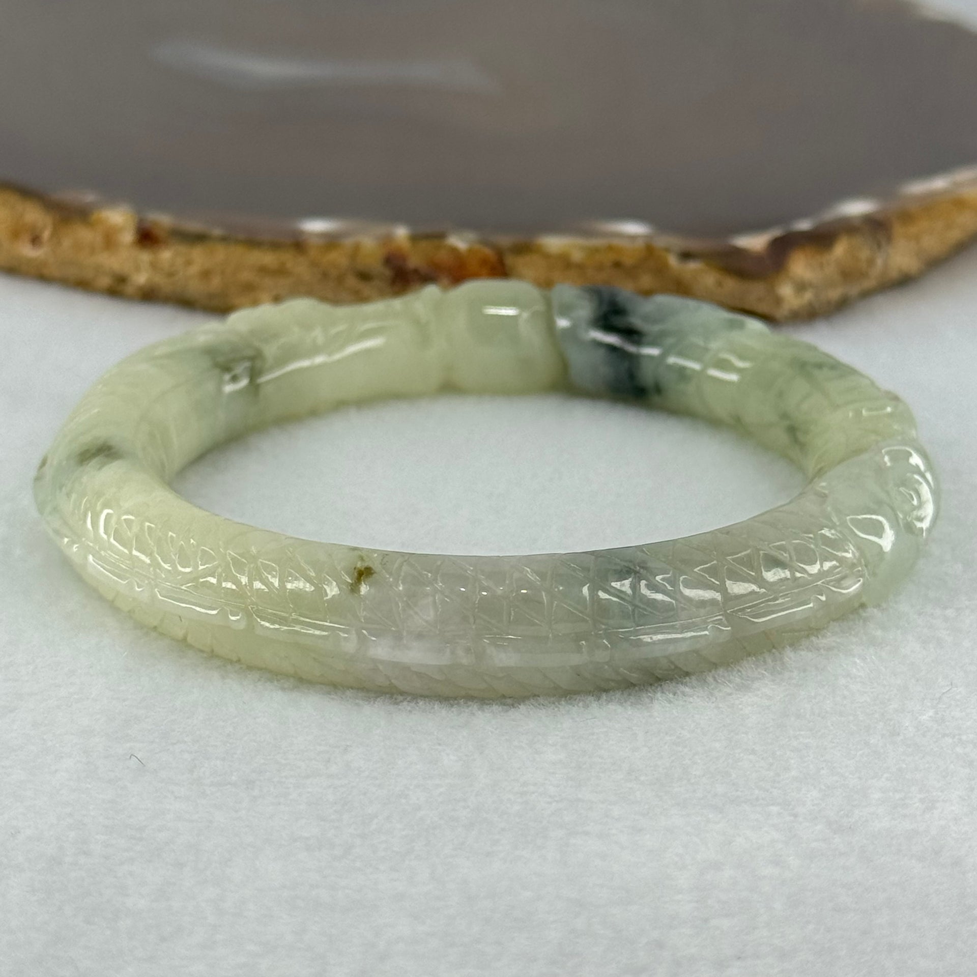Type A Light Green with Moss Green Piao Hua Jadeite Dragon Bangle Internal Diameter 57.1mm 62.53g 11.5 by 12.4mm (Internal Line) - Huangs Jadeite and Jewelry Pte Ltd