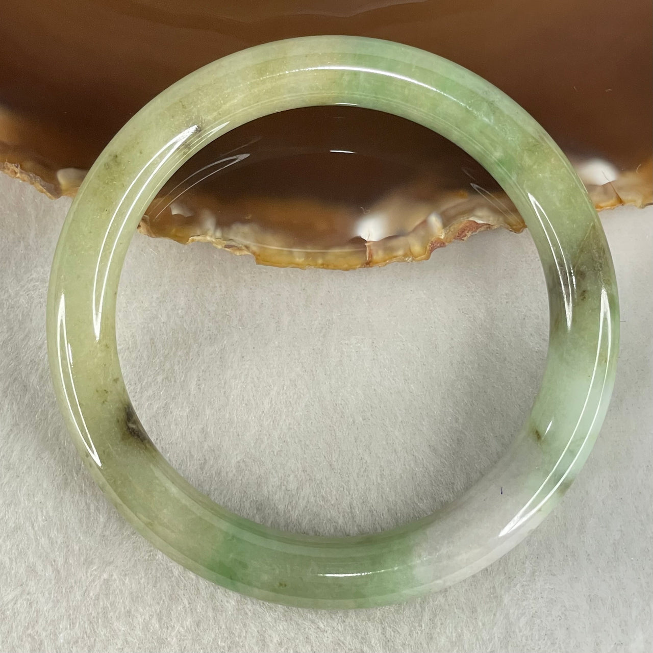 Type A Light Green with Green piao Hua Floral Jadeite Bangle 49.37g Inner Diameter 57.7mm 19.6 by 9.8mm (Very Slight Internal Lines) - Huangs Jadeite and Jewelry Pte Ltd