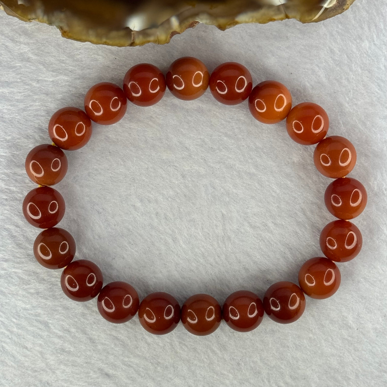 Natural Cinnabar Beads Bracelet 红朱砂手链 29.06g 17.5cm 10.4mm 20 Beads - Huangs Jadeite and Jewelry Pte Ltd