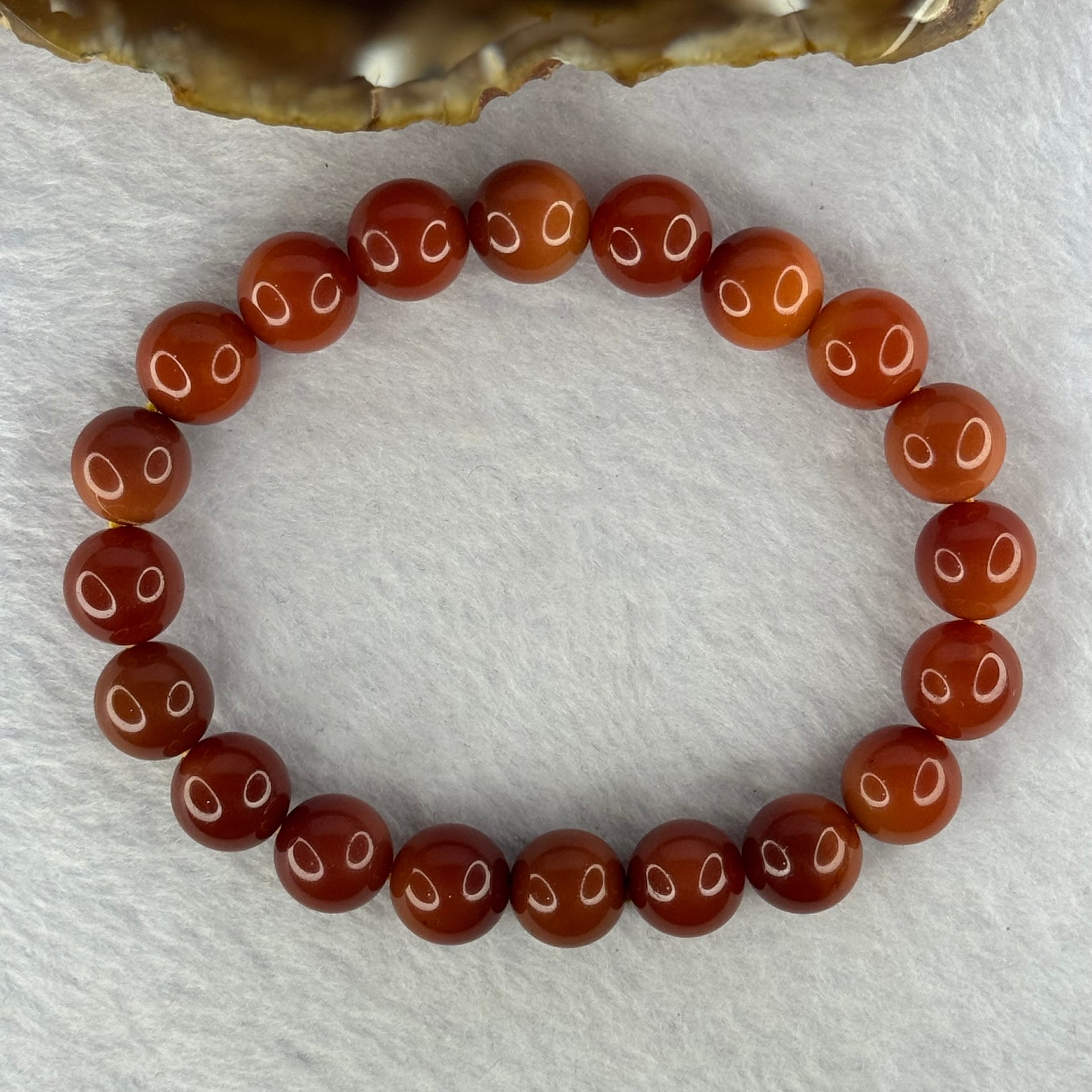 Natural Cinnabar Beads Bracelet 红朱砂手链 29.06g 17.5cm 10.4mm 20 Beads - Huangs Jadeite and Jewelry Pte Ltd