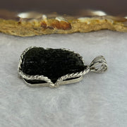 Natural Czech Republic Moldavite Meteorite Crystal in S925 Sliver Pendent 天然捷克陨石925银牌 8.05g 24.2 by 13.2 by 9.7mm - Huangs Jadeite and Jewelry Pte Ltd