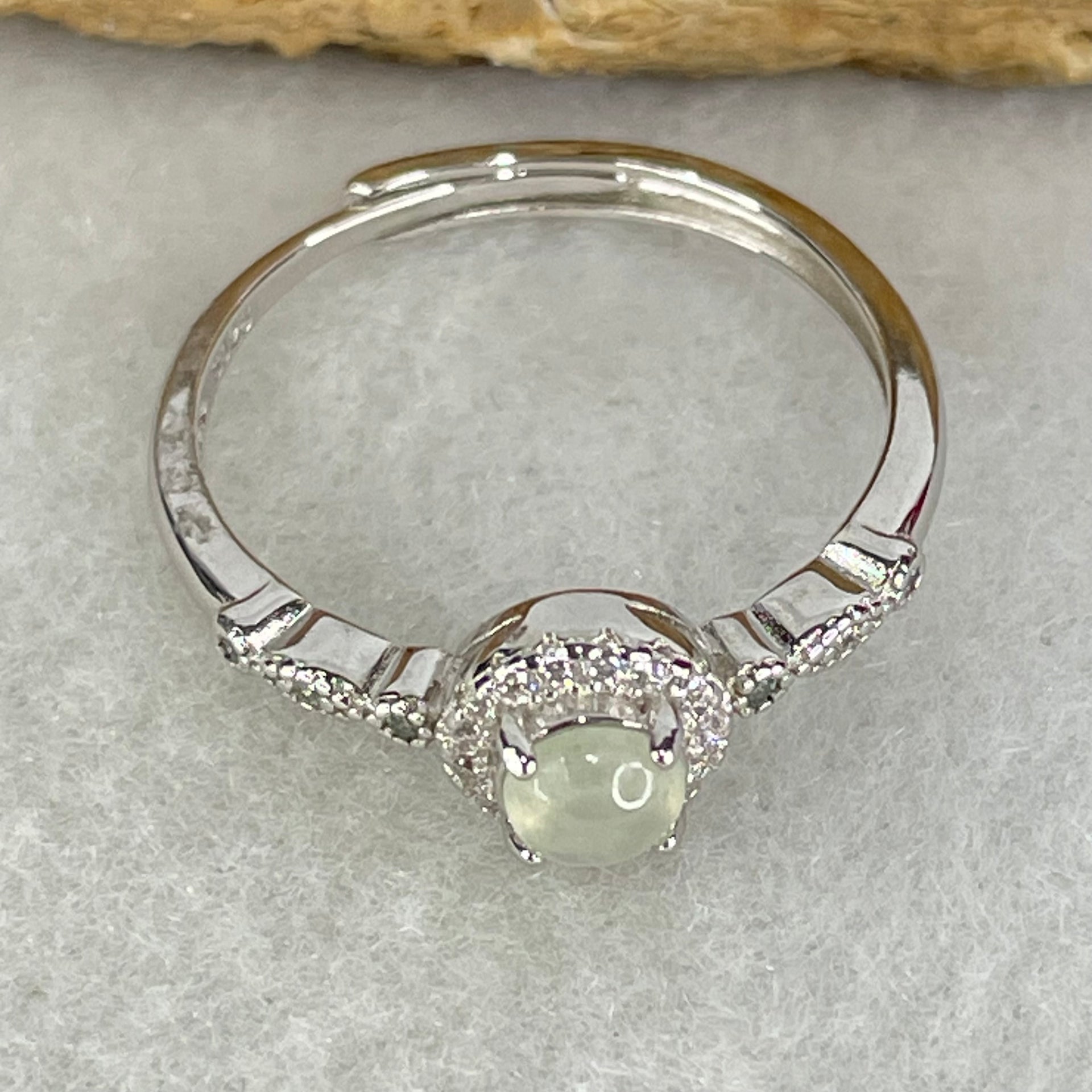 Type A Semi Icy Light Lavender Cabochon Jadeite in S925 Sliver Ring (Adjustable Size) 1.43g 4.2 by 2.5mm - Huangs Jadeite and Jewelry Pte Ltd