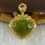 Type A Natural Icy Green Jadeite Heart Shape in 18K 750 Yellow Gold and Diamonds Clasp Pendant 1.83g 10.5 by 13.0 by 3.0mm - Huangs Jadeite and Jewelry Pte Ltd