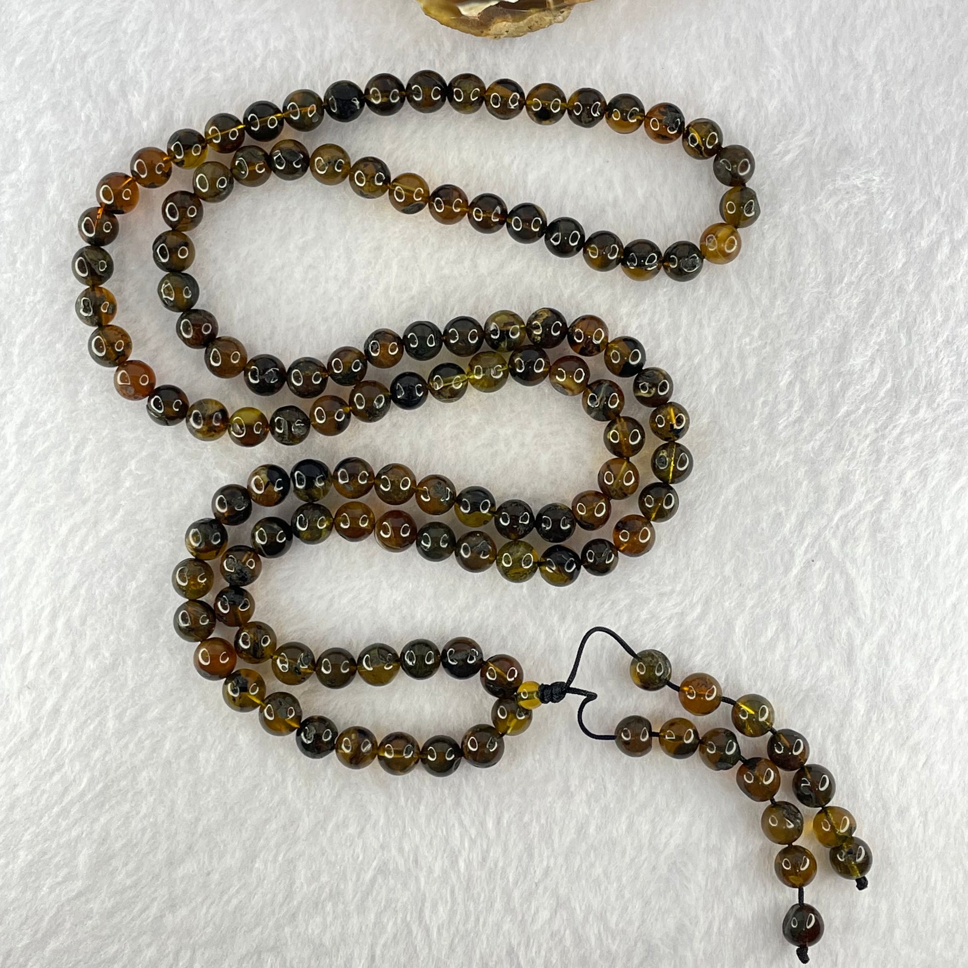 Natural Brownish Yellow Flower Medicine Amber Beads Necklace 26.96g 78cm 7.3mm - Huangs Jadeite and Jewelry Pte Ltd