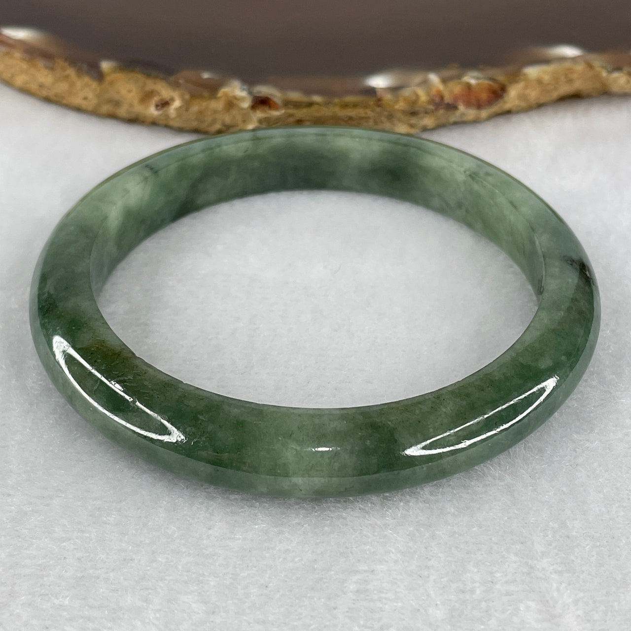 Certified Natural Type A Green Jadeite Bangle 42.515g Internal Diameter 57.8mm 10.5 by 8.4mm (Internal Lines)