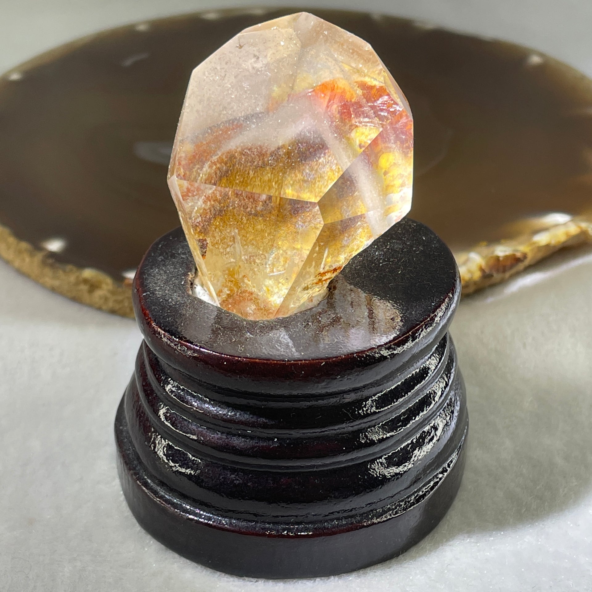 Natural Ferruginous Quartz Display with Wooden Stand 118.2g 62.8 by 60.4 by 737.mm - Huangs Jadeite and Jewelry Pte Ltd