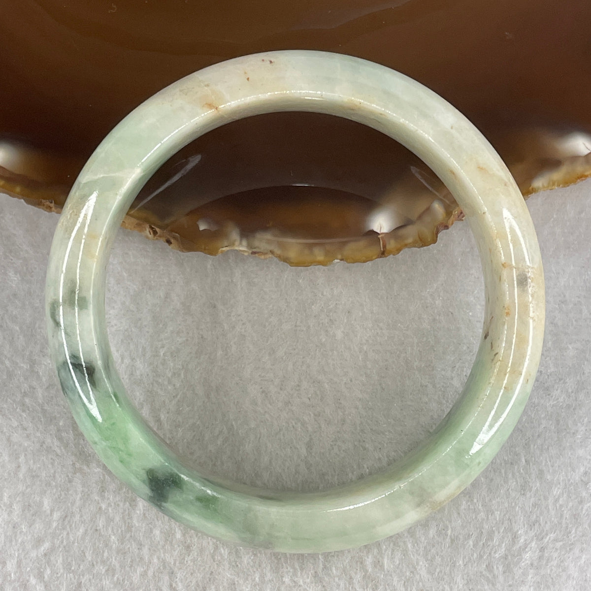Natural Type Green with Reddish Brown Piao Hua Jadeite Bangle 62.49g Inner Diameter 55.5mm 15.4 by 8.0mm (Slight Internal Line) - Huangs Jadeite and Jewelry Pte Ltd