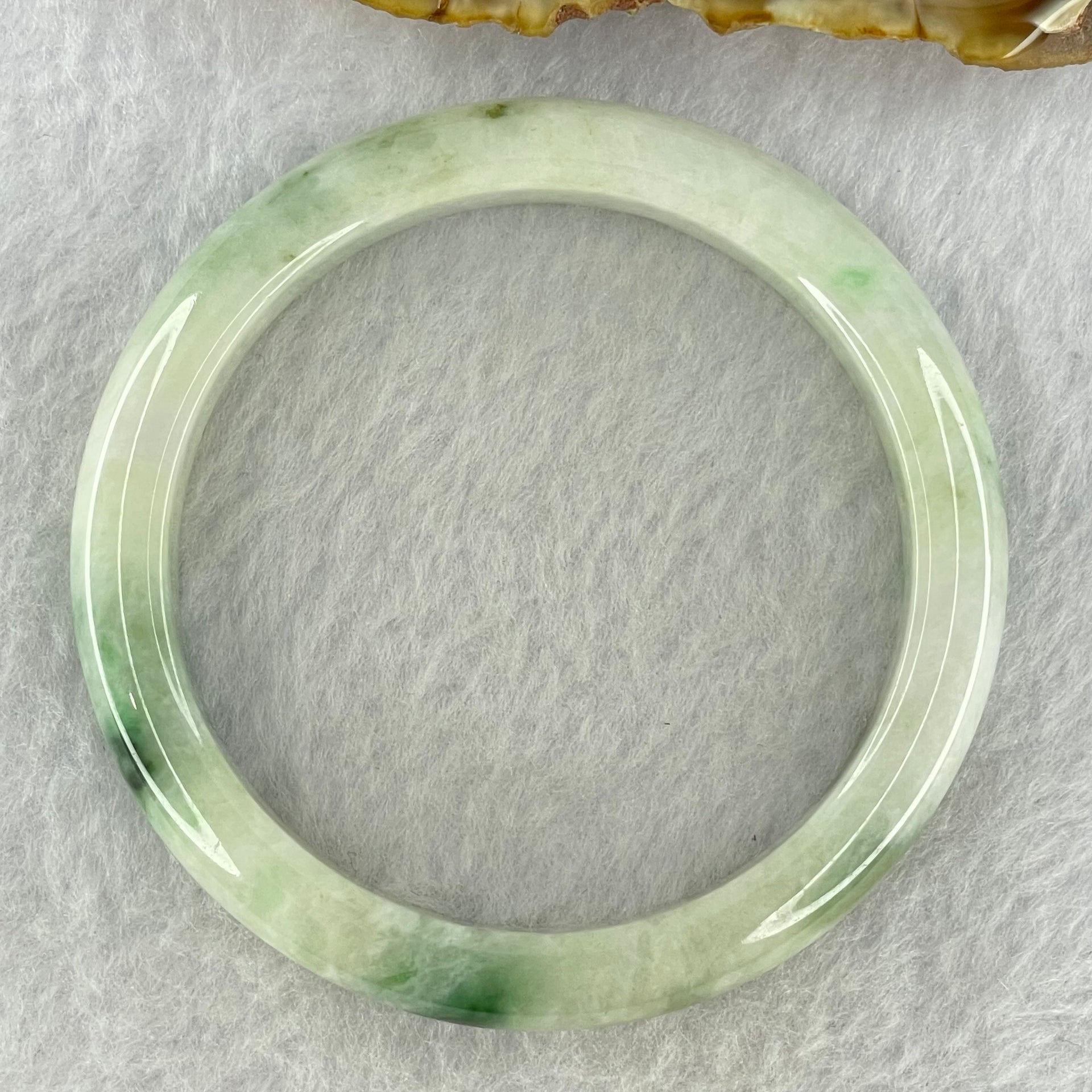 Type A Light Green with Moss Green Piao Hua Jadeite Bangle Internal Diameter 55.6mm 41.97g 10.4 by 7.6mm ( Very Slight External Rough + Internal Lines) - Huangs Jadeite and Jewelry Pte Ltd