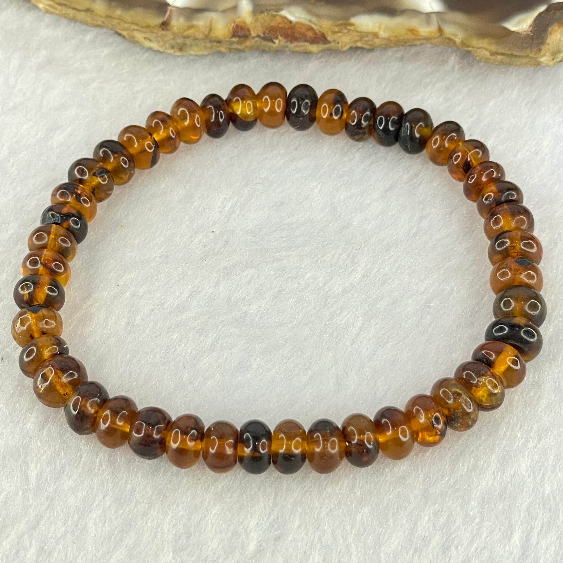 Natural Dark Brownish Yellow Medicine Amber Beads Bracelet 天然抚顺药珀手链 4.39g 15.5cm 6.8mm 44 Beads - Huangs Jadeite and Jewelry Pte Ltd