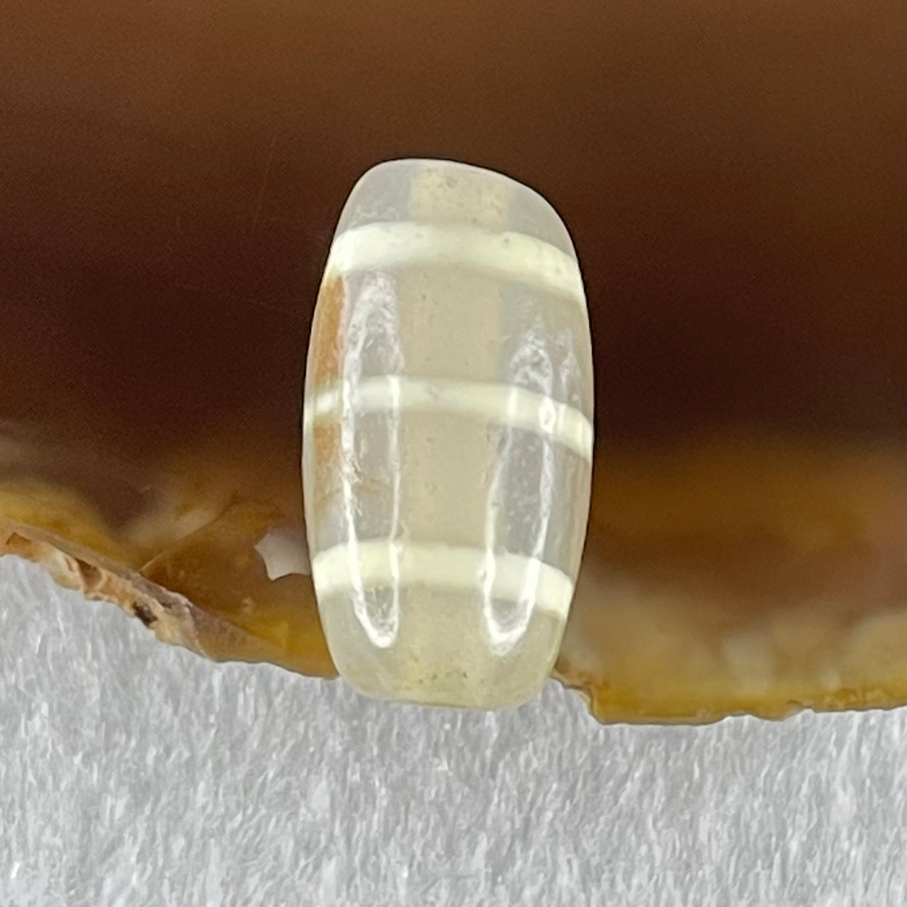 Natural Powerful Tibetan Old Oily Agate 3-Lines Dzi Bead Heavenly Master (Tian Zhu) 三行天诛 3.08g 19.2 by 10.3mm - Huangs Jadeite and Jewelry Pte Ltd