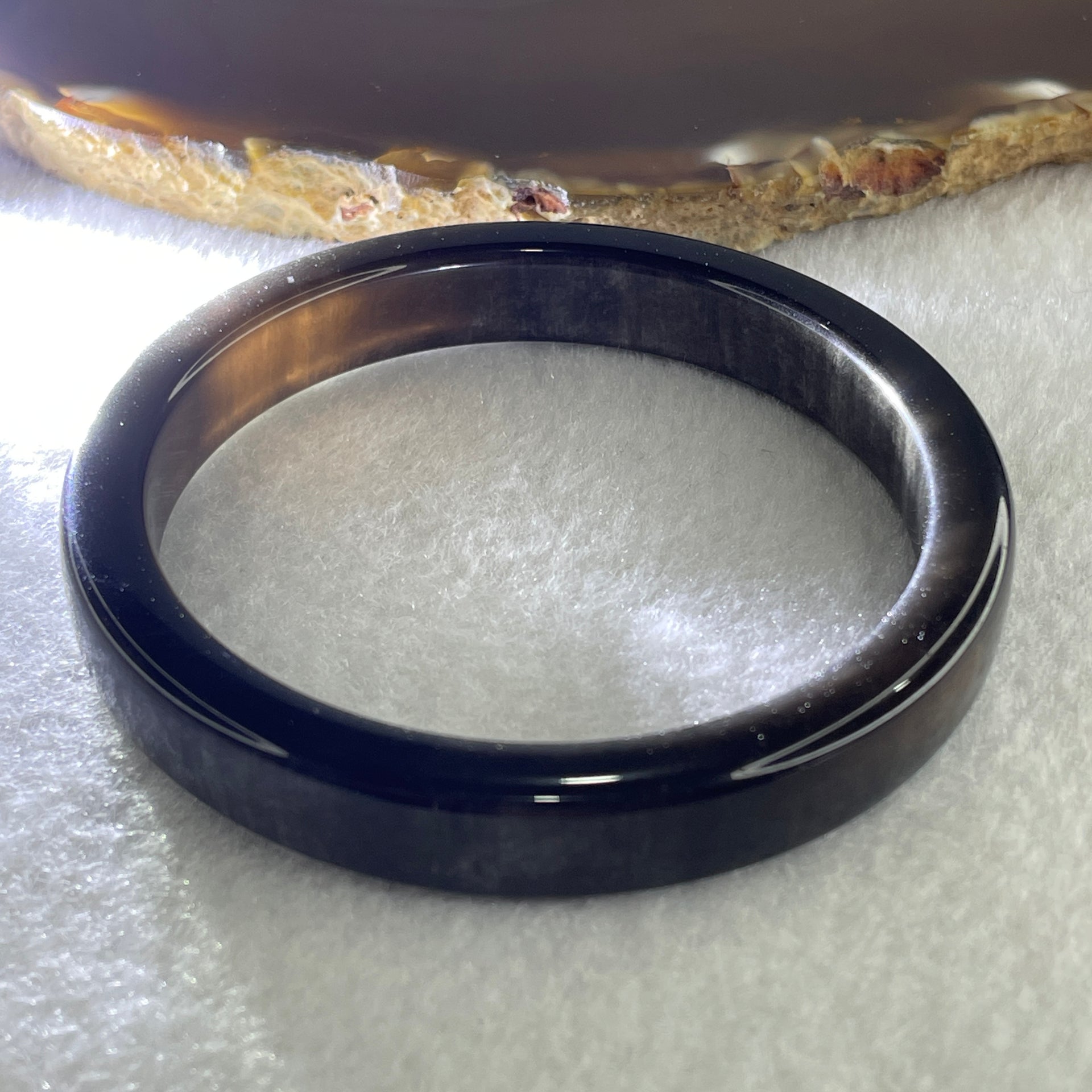 Natural Cats Eye Black Obsidian Bangle 53.73g Inner Diameter 58.3mm 11.6 by 12.2mm (Perfect) - Huangs Jadeite and Jewelry Pte Ltd