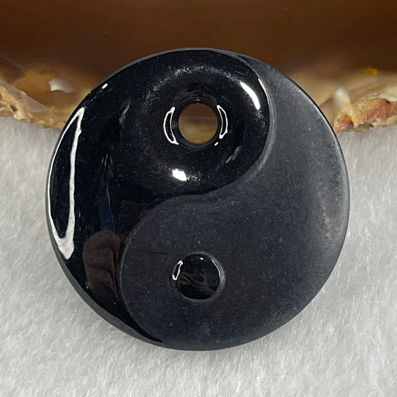 Type A Opaque Black Omphacite Jadeite Yin Yang Pendant 21.93g 35.9 by 9.7mm