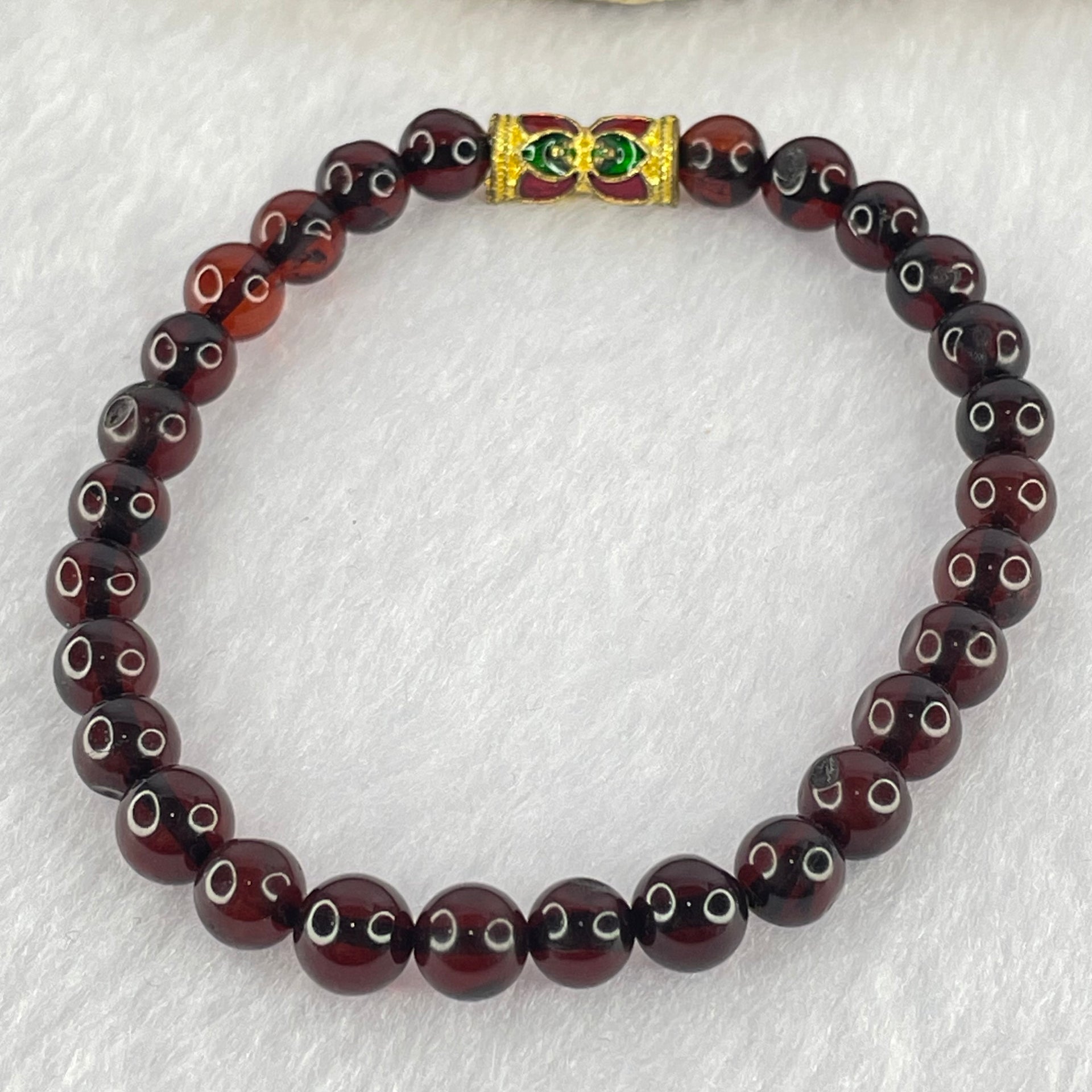 Natural Blood Red Amber Beads Bracelet 5.48g 15.5cm 6.5mm 28 Beads - Huangs Jadeite and Jewelry Pte Ltd