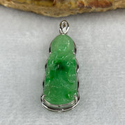 Certified Type A Semi Icy Spicy Green Jadeite Guan Yin Pendant Setting 18k White Gold 2.68g 37.0 by 12.3 by 5.3mm - Huangs Jadeite and Jewelry Pte Ltd