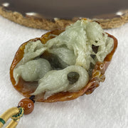 Type A Green with Brownish Jadeite Dragon Pendant 75.51g 68.8 by 49.5 by 28.9mm - Huangs Jadeite and Jewelry Pte Ltd