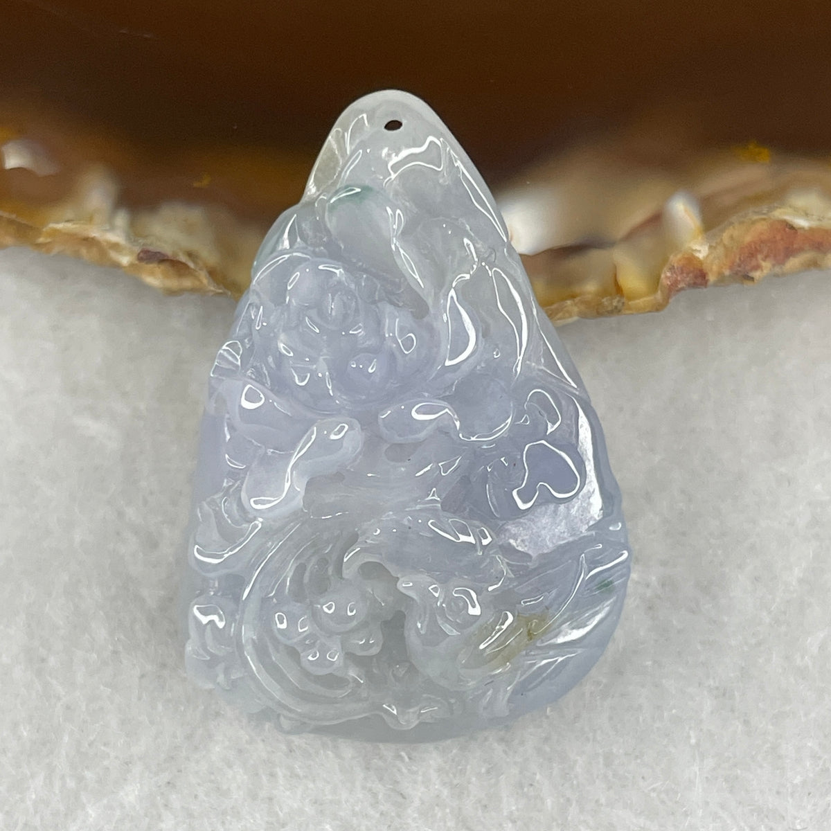 Natural Type A Jelly Lavender Jadeite Flower with Bird Pendant | Crown Chakra Elevation & Divine Tranquility (11.78g | 33.1x23.6x11.8mm)