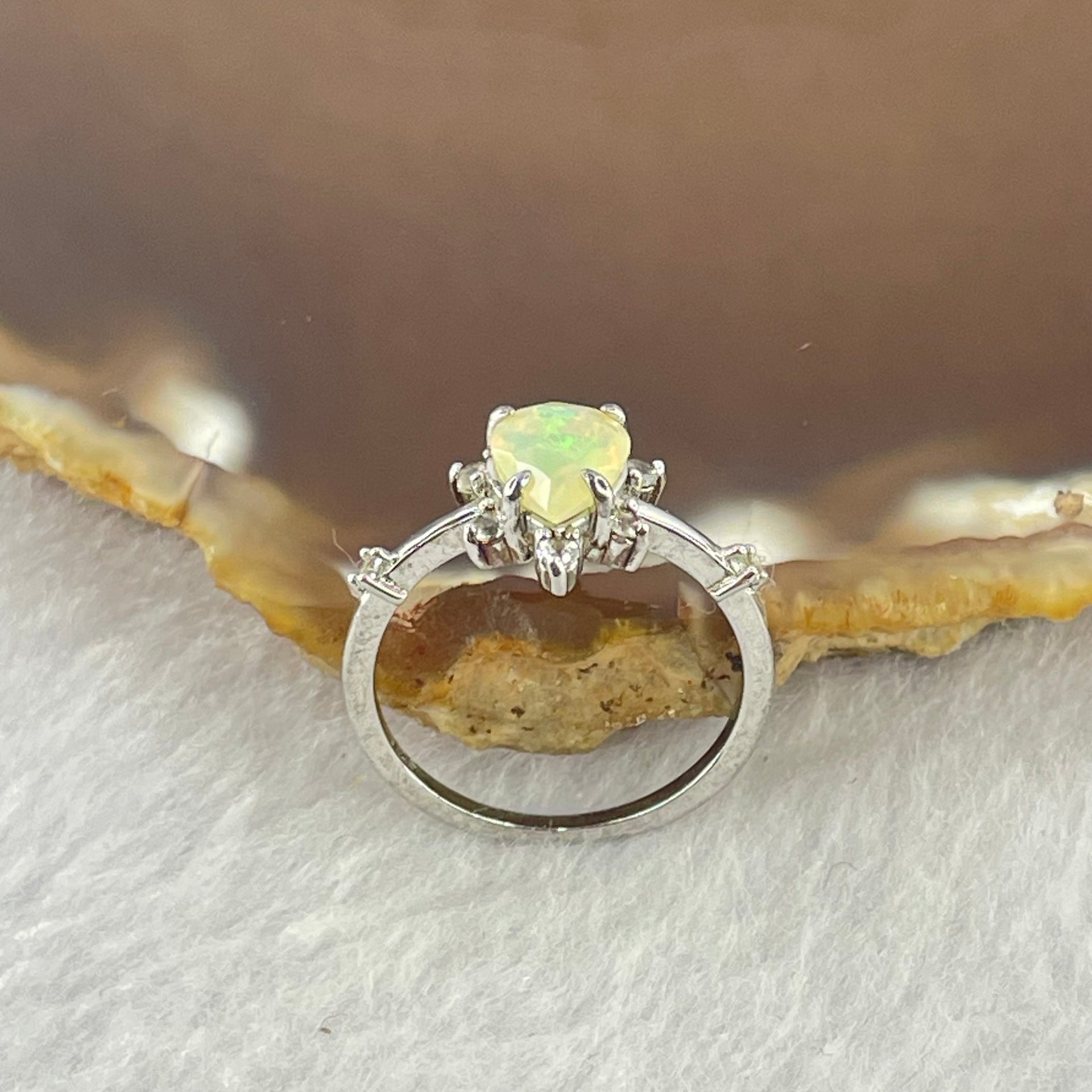 Natural Teardrop Opal 7.5 by 6.0 by 4.0mm with Crystals In S925 Sliver Ring (Adjustable Size) 1.79g - Huangs Jadeite and Jewelry Pte Ltd