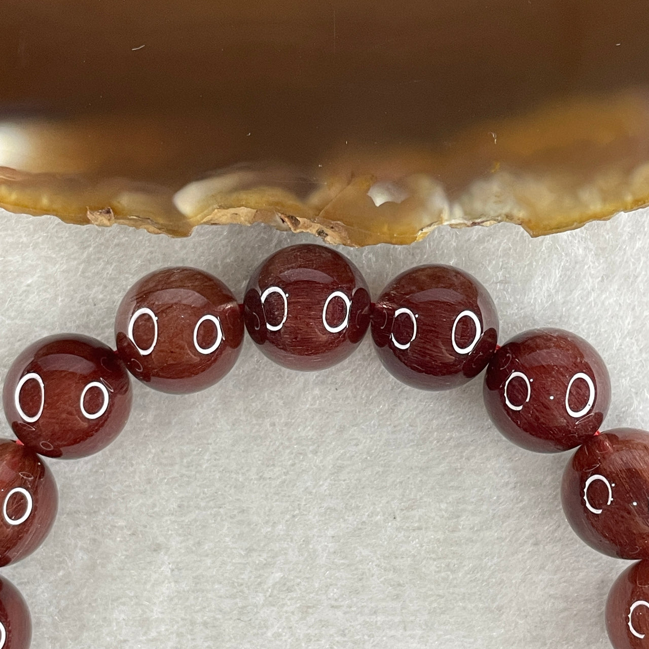 Good Grade Natural Red Rabbit Hair Rutilated Quartz Beads Bracelet 34.60g 16cm 11.2mm 18Beads - Huangs Jadeite and Jewelry Pte Ltd