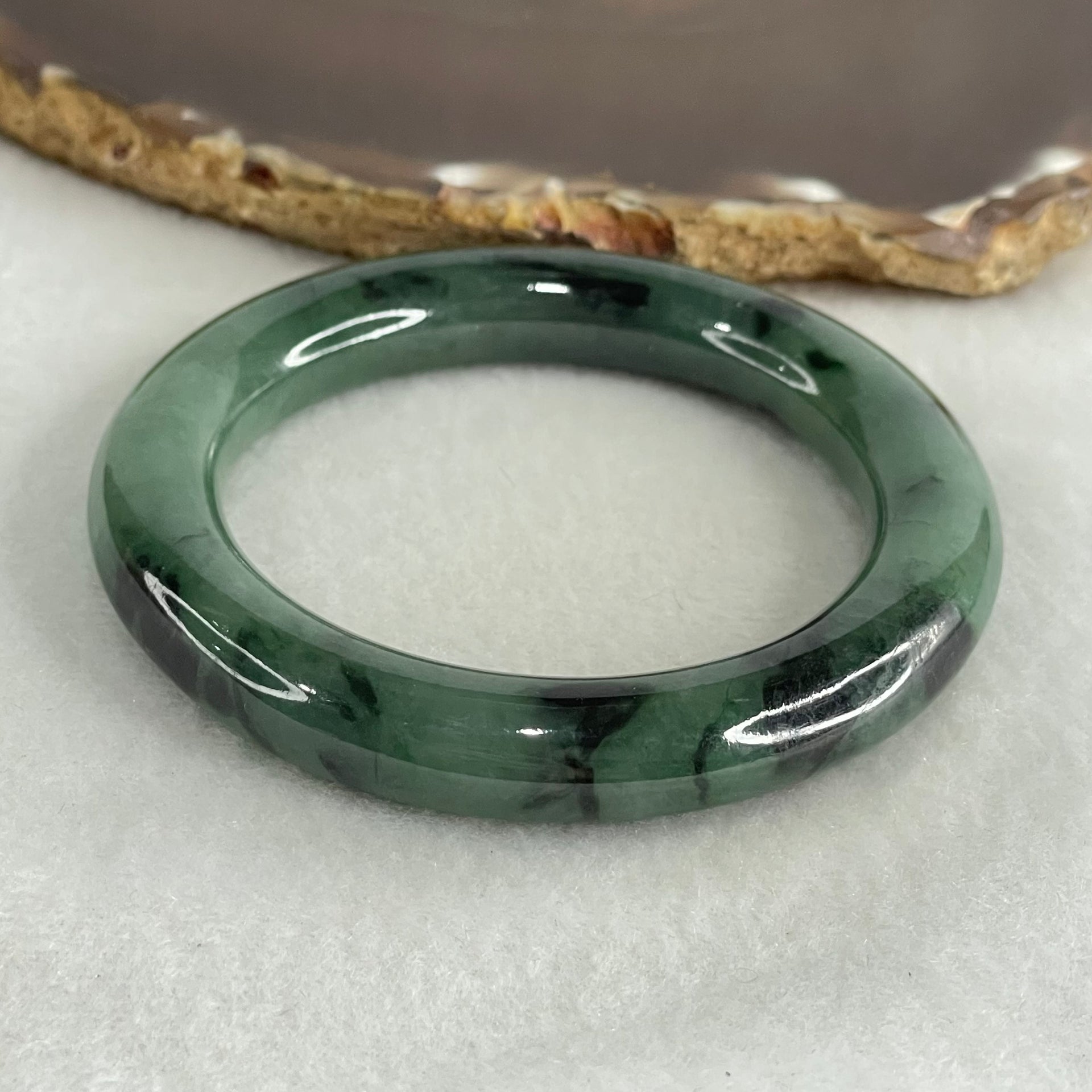 Type A Green with Dark Green Piao Hua Jadeite Bangle 55.69g Internal Diameter 52.0mm 10.0 by 11.1mm (Slight Internal Lines) - Huangs Jadeite and Jewelry Pte Ltd