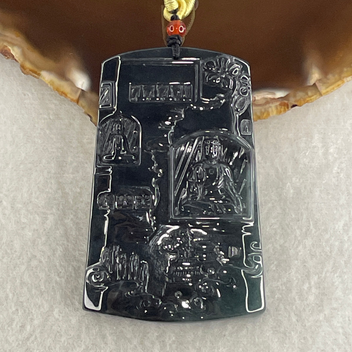 Natural Type A Wuji Grey with Blueish Green Jadeite Buddha on Shan Shui & Gui Ren Pendant | (51.77g | 62.0 x 40.8 x 7.8mm | Joy, Infinite Wealth & Noble Benefactor Anchor, Feng Shui Sovereign Masterpiece) - Huangs Jadeite and Jewelry Pte Ltd