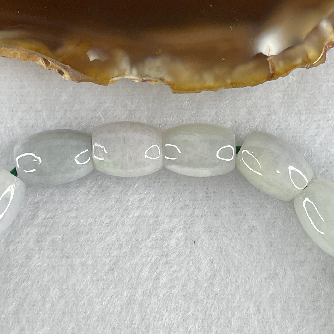 Natural Type A Light Lavender Jadeite Lulutong Beads Bracelet 28.85g 16.5cm 8.7mm 17 Beads