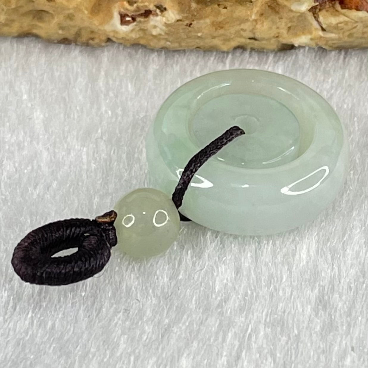 Type A Sky Blue With Green Spots Jadeite Double Ping An Kou Donut Pendant 3.63g 16.3 by 6.9mm - Huangs Jadeite and Jewelry Pte Ltd