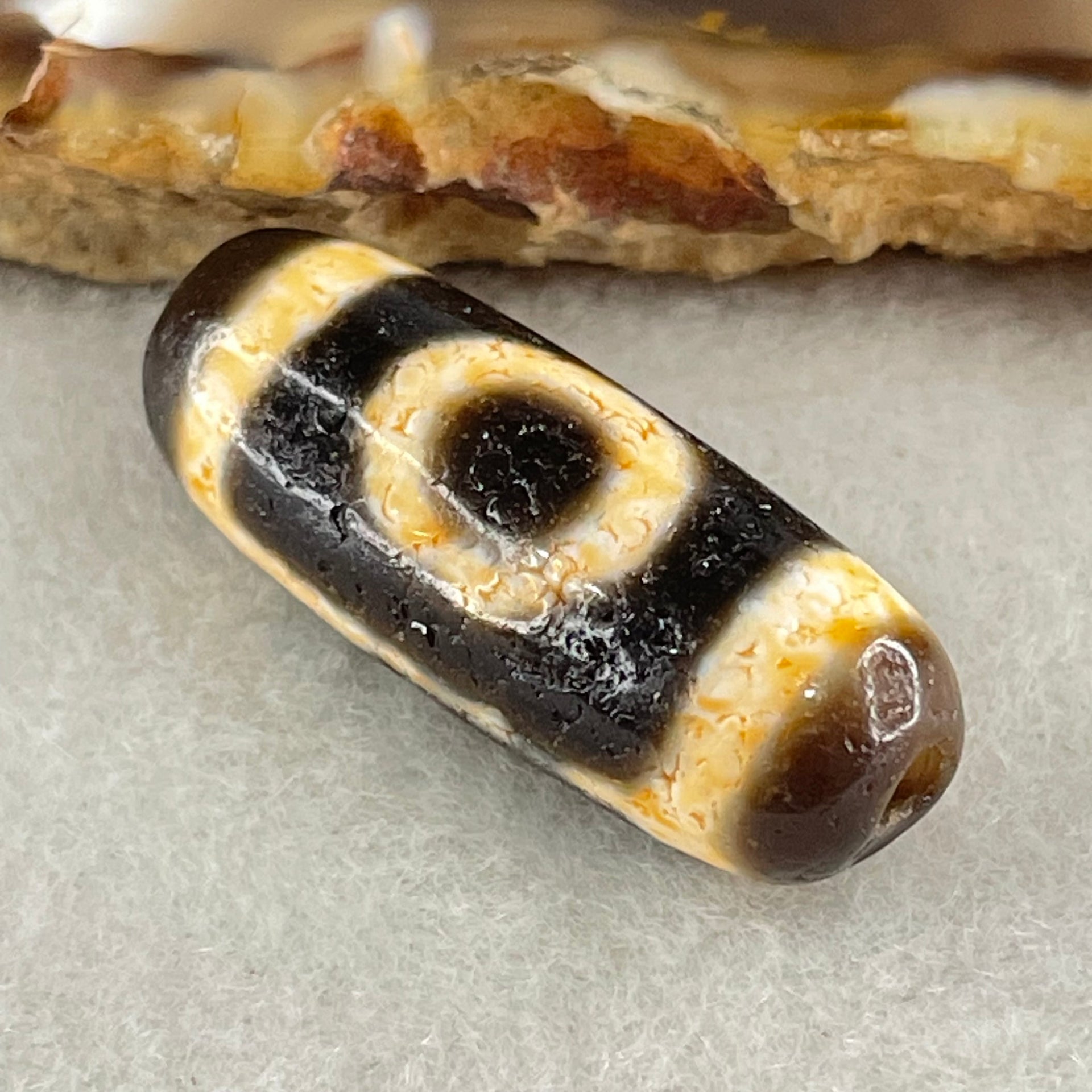 Natural Powerful Tibetan Old Oily Agate 2 Eyes Dzi Bead Heavenly Master (Tian Zhu) 二眼天诛 4.21g 26.7 by 10.2mm - Huangs Jadeite and Jewelry Pte Ltd