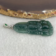 Natural Type A Icy Blueish Green Jadeite Amitabha Buddha Pendant in S925 Silver | (8.38g | 45.2 x 26.6 x 4.0mm | Infinite Light, Compassion & Lifelong Protection Anchor, Feng Shui Guardian & Executive Peace Pendant) - Huangs Jadeite and Jewelry Pte Ltd
