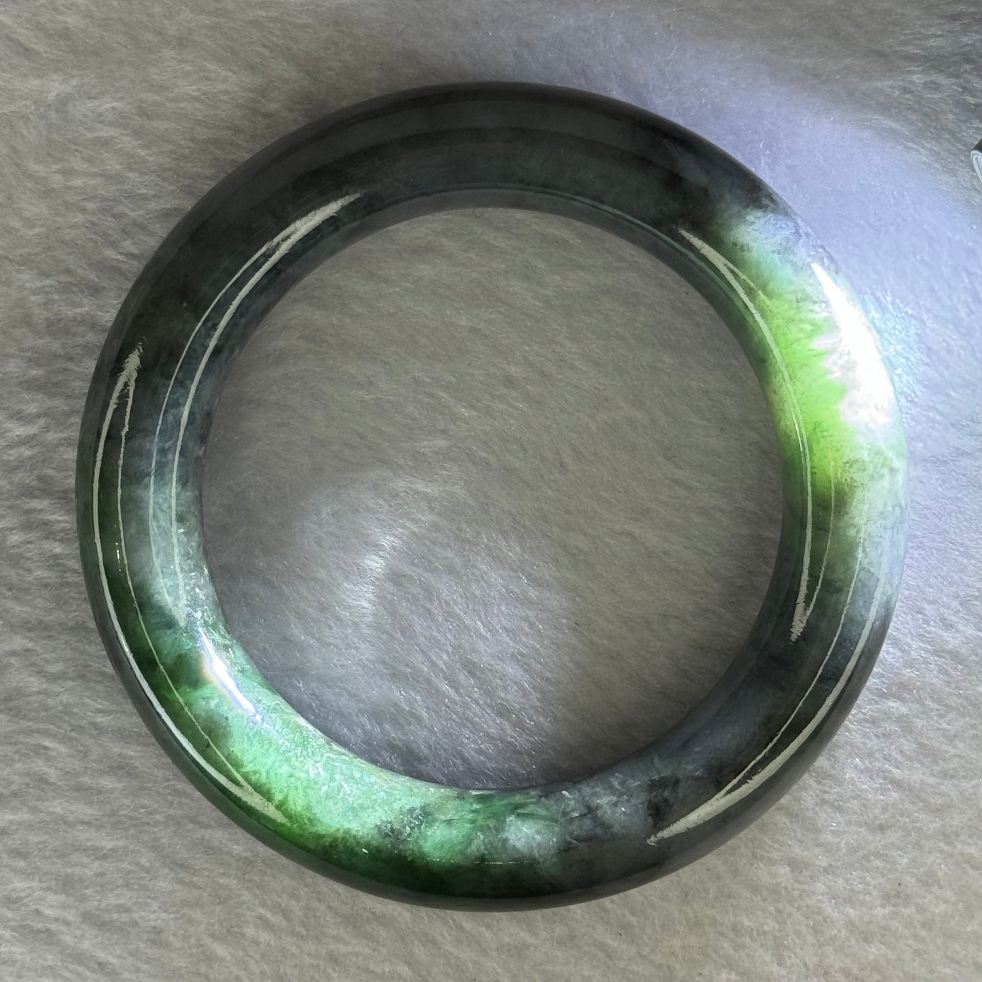 Type A Grey Wuji with Emerald Green Jadeite Bangle Internal Diameter 54.8mm 88.42g 13.5 by 12.0mm (Very Slight Internal Line) - Huangs Jadeite and Jewelry Pte Ltd