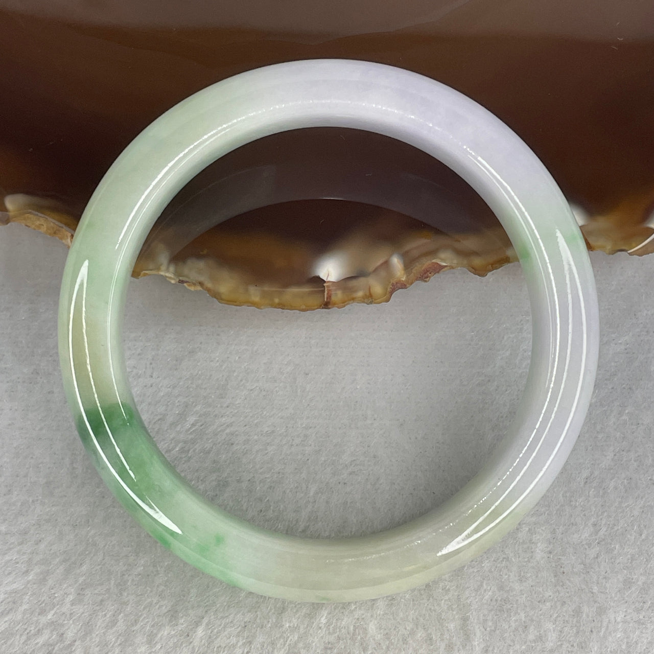 Natural Type A Multicolor Jadeite Bangle | 53.2mm Light Green & Light Lavender with Emerald Green Patches | Close to Perfect Premium Luxury "Fei Cui" Wrist Heirloom (49.27g 12.0x7.9mm)