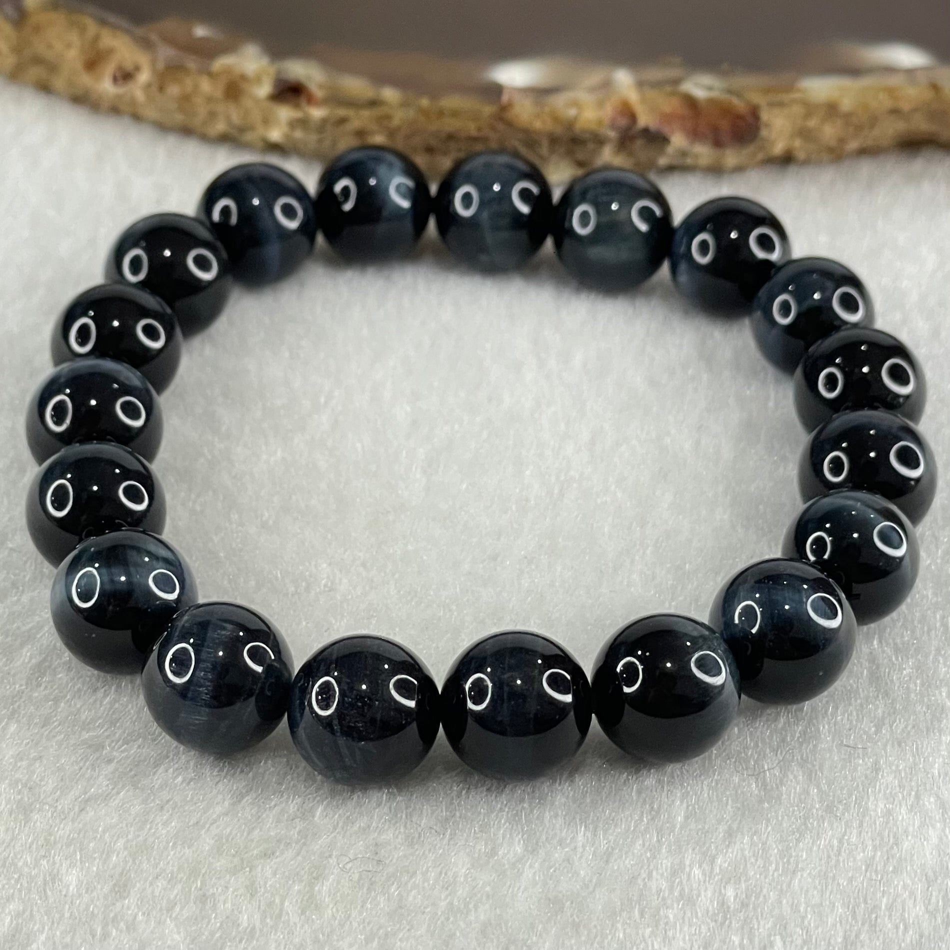 Natural Blue Tiger Eye Quartz Beads Bracelet 25.88g 16cm 10.0mm 19 Beads - Huangs Jadeite and Jewelry Pte Ltd