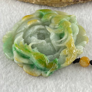 Grandmaster Type A Blueish Green with Green and Yellow Patches Jadeite Three Birds with Flowers Pendant with Beads Necklace 花开富贵 67.26g 60.mm 49.1 by 56.5 by 12.0mm - Huangs Jadeite and Jewelry Pte Ltd