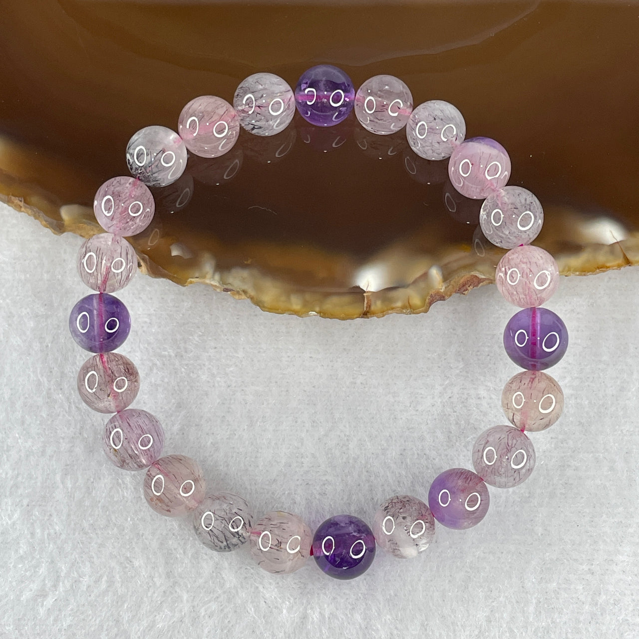 Certified Above-Average Grade Natural Super 7 Crystal Beads Bracelet | High-Fluidity Crystalline Strand | Authentic Sacred Seven Multi-Mineral Inclusions Quartz Spiritual Catalyst & Auric Shield Bracelet (17.32g | 15.5cm Length | 8.3mm | 23 Beads)