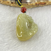 Type A Yellow with Green Jadeite Flower and Gui Ren Benefactor Pendant 18.03g 31.9 by 22.7 by 13.8mm - Huangs Jadeite and Jewelry Pte Ltd