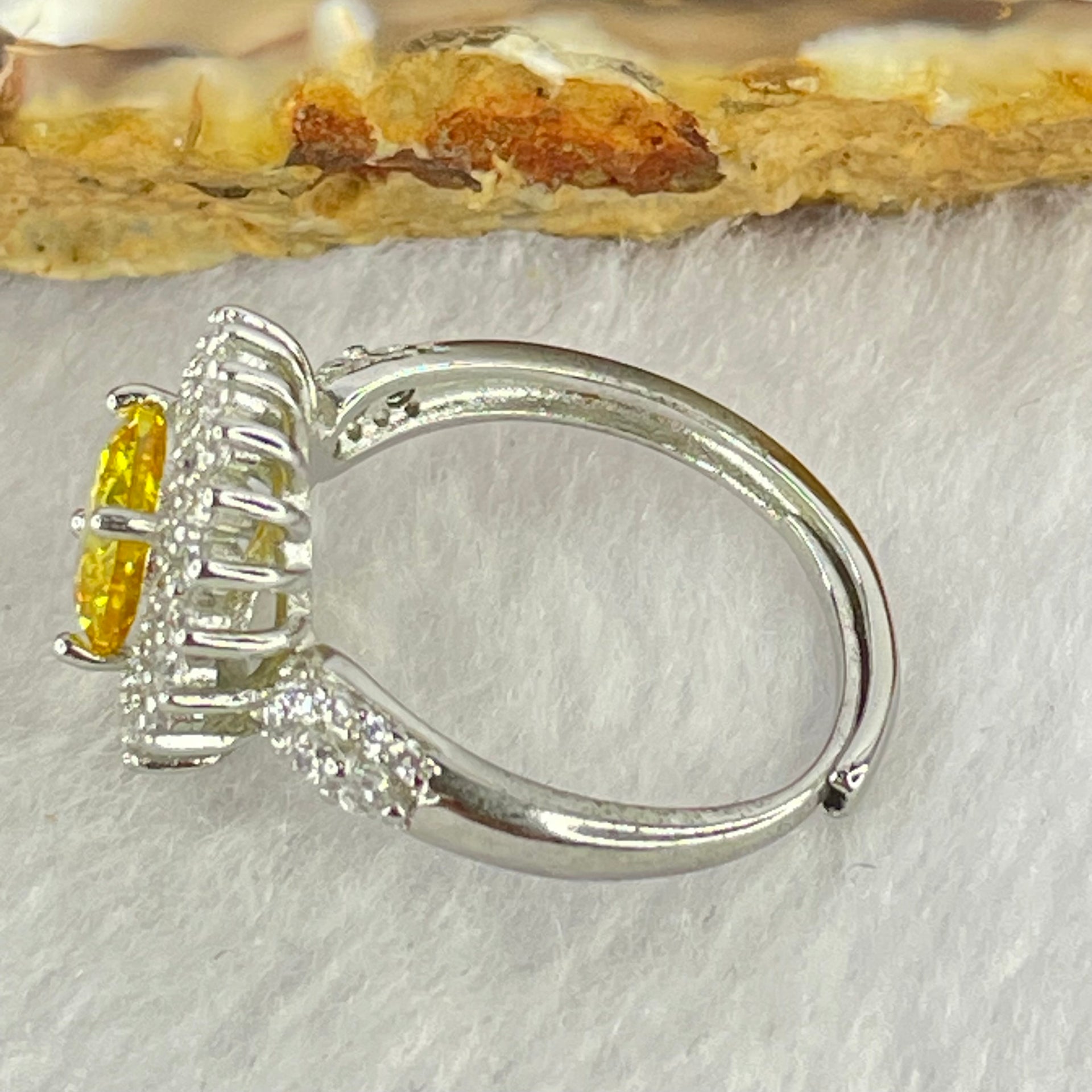 Yellow Cubic Zirconia with Crystals in PT950 Plated Sliver Ring 2.75g 7.5 by 3.5mm - Huangs Jadeite and Jewelry Pte Ltd